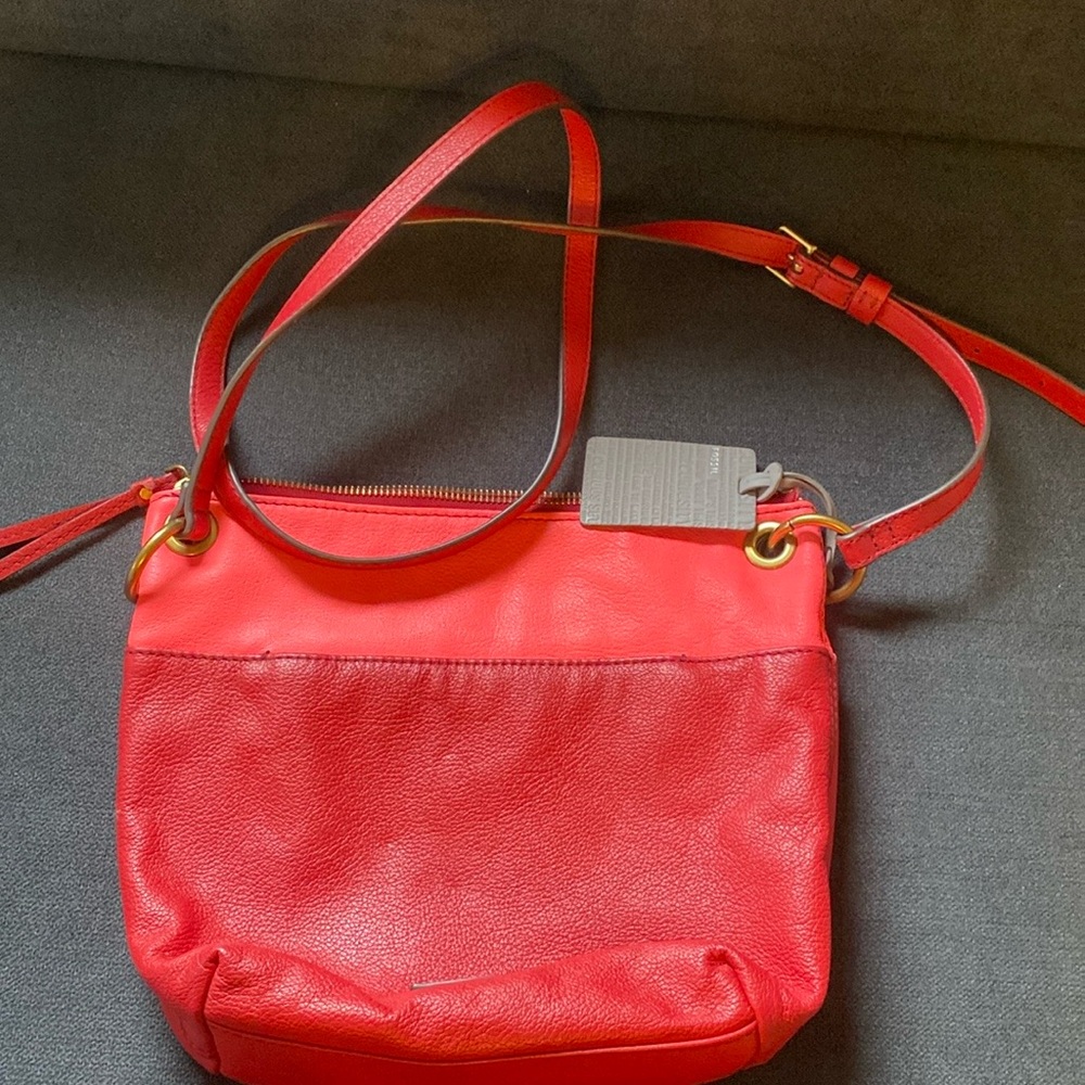 Fossil Keely Red & Fuchsia Leather Crossbody Bag Adjustable Strap